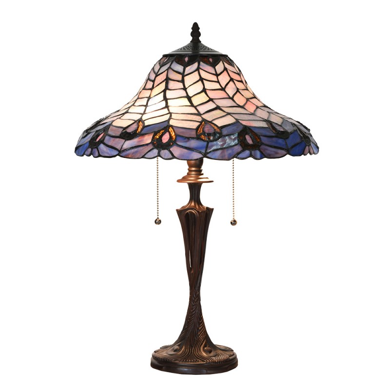5LL-6338 Lampada da tavolo Tiffany Ø 40x60 cm Blu Viola Vetro Lampada da scrivania Tiffany