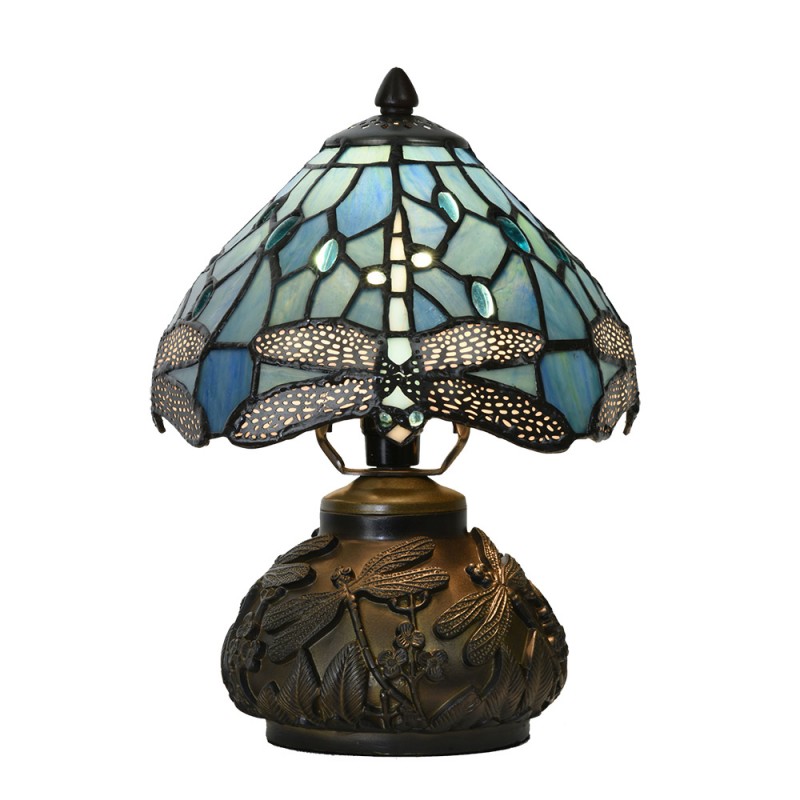 5LL-6339 Lampada da tavolo Tiffany Ø 20x28 cm Blu Vetro Libellula Lampada da scrivania Tiffany