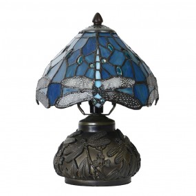 25LL-6339 Lampada da tavolo Tiffany Ø 20x28 cm Blu Vetro Libellula Lampada da scrivania Tiffany