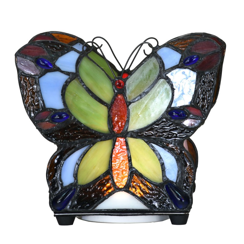 5LL-6340 Tiffany Tischlampe Schmetterling 15x8x13 cm LED Blau Glas Tiffany Lampen