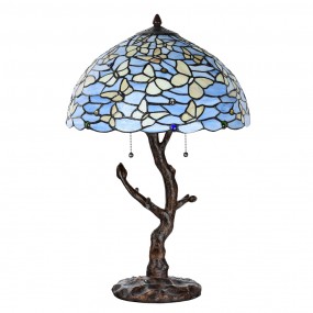 25LL-6344 Lampe de table Tiffany Ø 40x60 cm Bleu Verre Papillons Lampe de bureau Tiffany