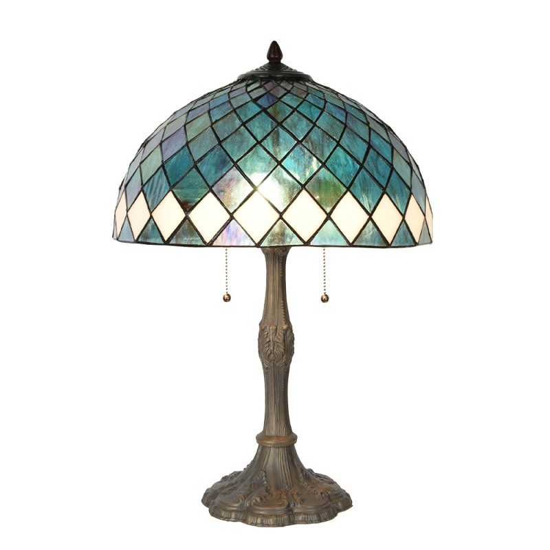 5LL-6347 Lampada da tavolo Tiffany Ø 40x61 cm Blu Vetro Lampada da scrivania Tiffany