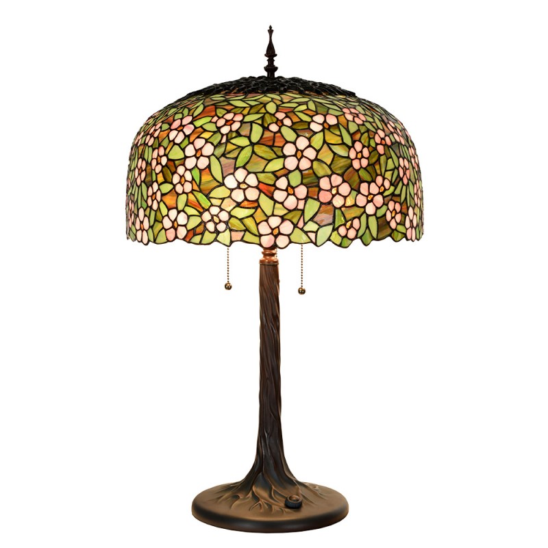 5LL-6349 Lampada da tavolo Tiffany Ø 46x72 cm Verde Rosa  Vetro Lampada da scrivania Tiffany