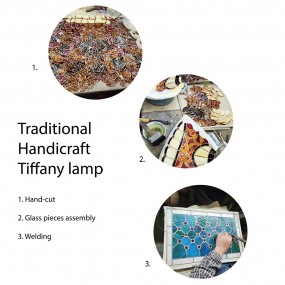 25LL-6349 Lampe de table Tiffany Ø 46x72 cm Vert Rose Verre Lampe de bureau Tiffany