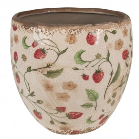 26CE1634L Pot de fleurs Ø 18x18 cm Beige Rouge Céramique Fraises Pot de fleurs d'intérieur