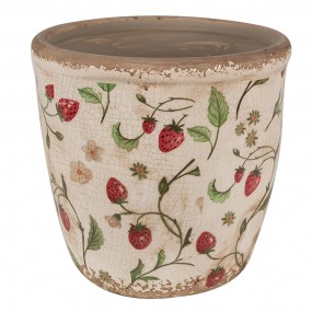 26CE1631L Pot de fleurs Ø 16x16 cm Beige Rouge Céramique Fraises Pot de fleurs d'intérieur