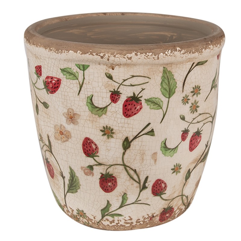 6CE1631L Pot de fleurs Ø 16x16 cm Beige Rouge Céramique Fraises Pot de fleurs d'intérieur