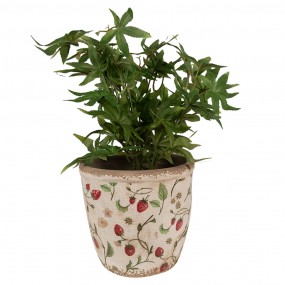 26CE1631L Pot de fleurs Ø 16x16 cm Beige Rouge Céramique Fraises Pot de fleurs d'intérieur