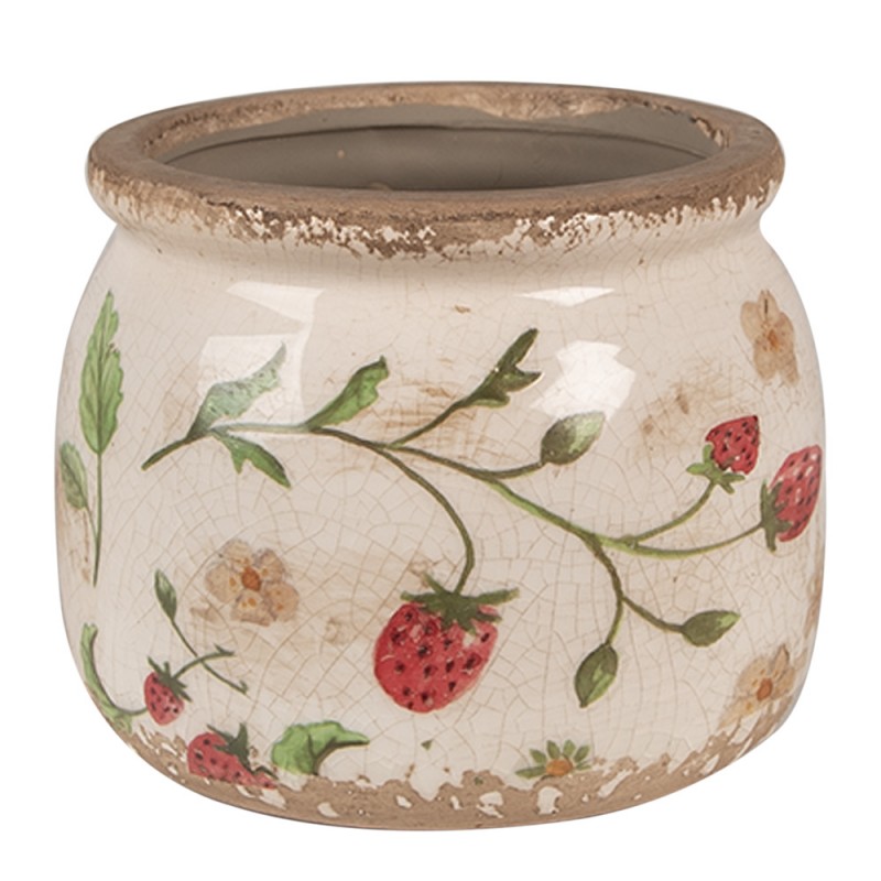 6CE1632S Pot de fleurs Ø 12x10 cm Beige Rouge Céramique Fraises Pot de fleurs d'intérieur