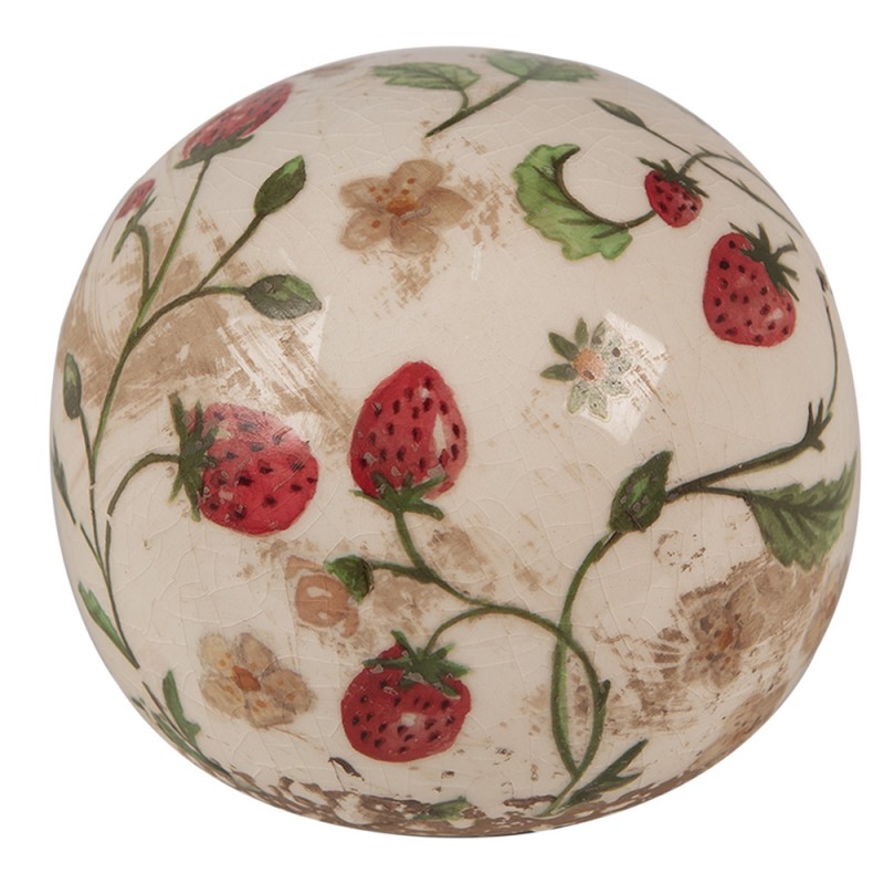 6CE1636 Dekoration Ball Ø 10x10 cm Beige Rot Keramik Erdbeeren Wohndeko