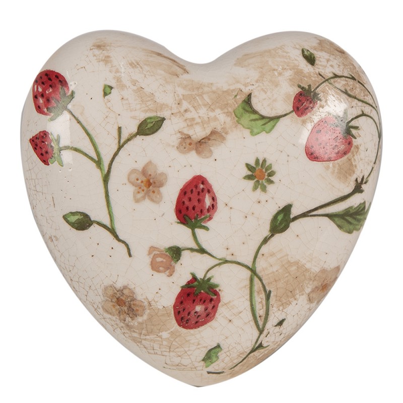 6CE1637 Decoration Heart 11x11x4 cm Beige Red Ceramic Strawberries Home Decor