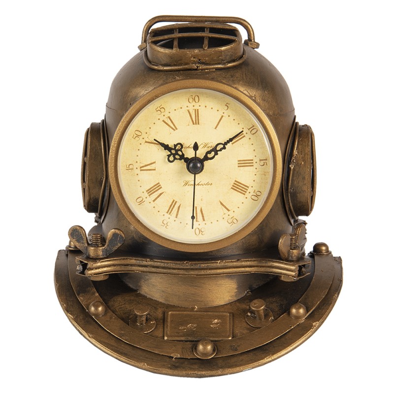 6KL0728 Table Clock 16x18 cm Copper colored Iron Glass Indoor Table Clock