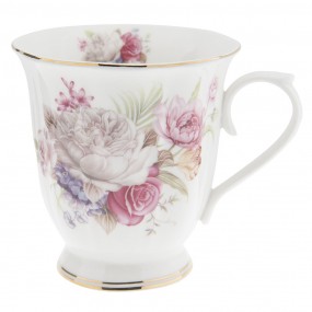 26CE0868 Mug 200 ml Pink White Porcelain Flowers Round Coffee Mug