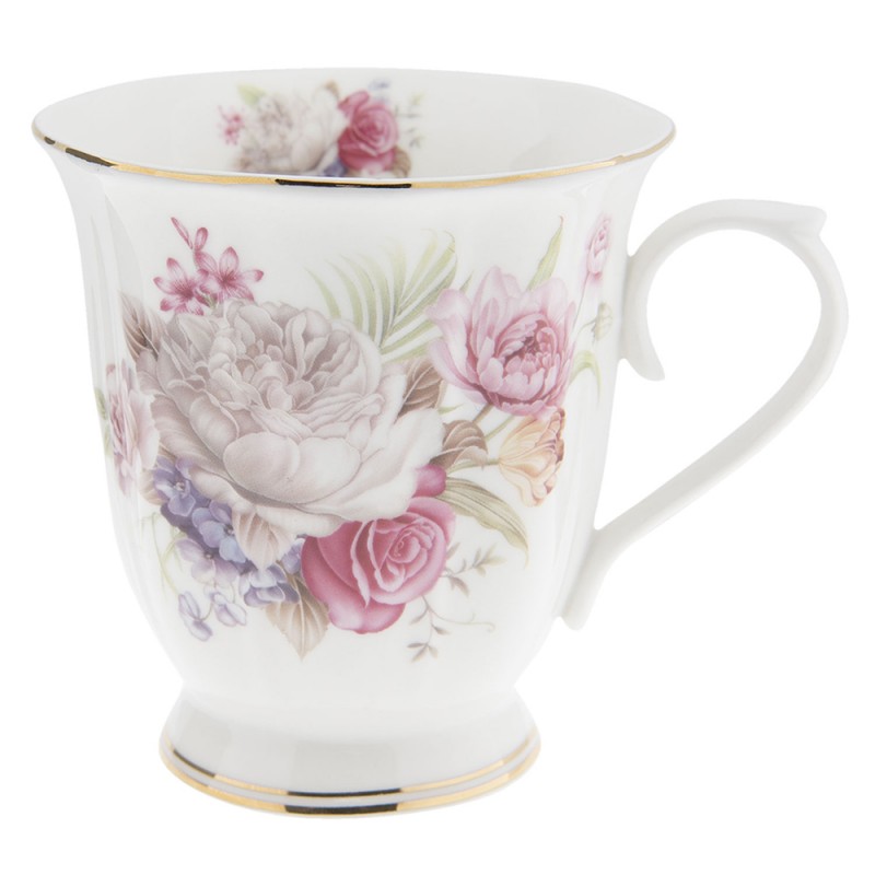 6CE0868 Mug 200 ml Rose Blanc Porcelaine Fleurs Rond Mug de café