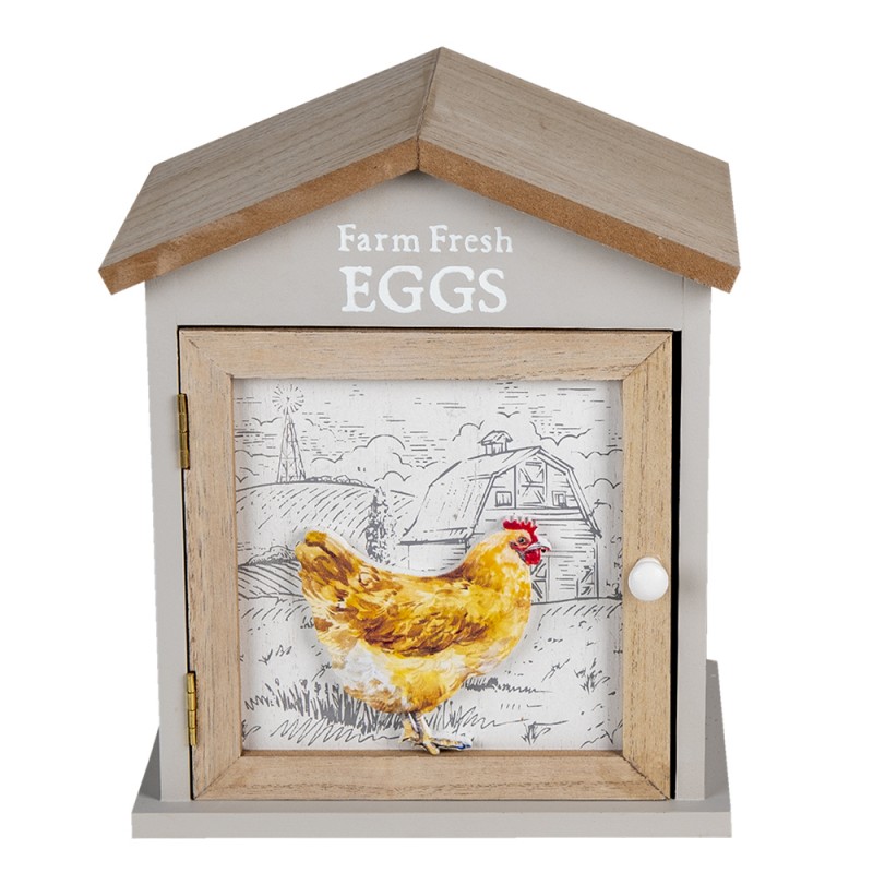 6H2060 Egg Cabinet House 19x13x23 cm Brown Wood Chicken Egg Holder