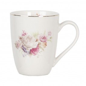 2FROMU Tasse 330 ml Weiß Porzellan Blumen Rund Kaffeebecher
