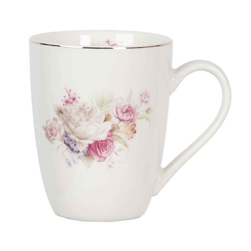 FROMU Mug 330 ml Blanc Porcelaine Fleurs Rond Mug de café
