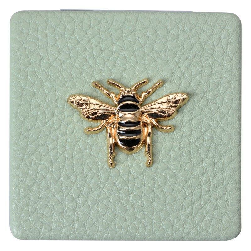 JZSP0007GR Handheld Mirror 6x6 cm Green Polyresin Glass Bee Square