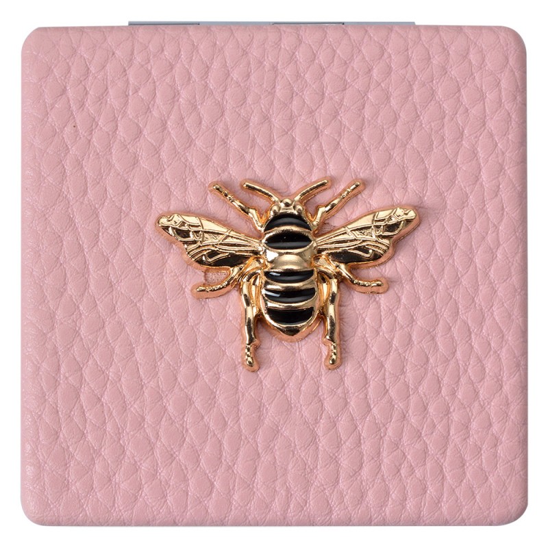 JZSP0007P Handheld Mirror 6x6 cm Pink Polyresin Glass Bee Square