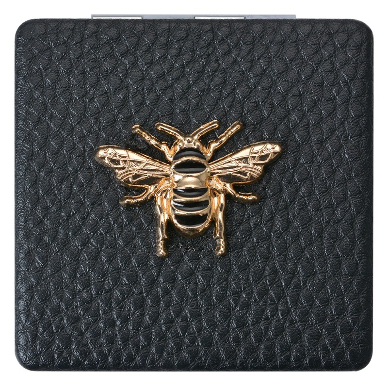 JZSP0007Z Handheld Mirror 6x6 cm Black Polyresin Glass Bee Square