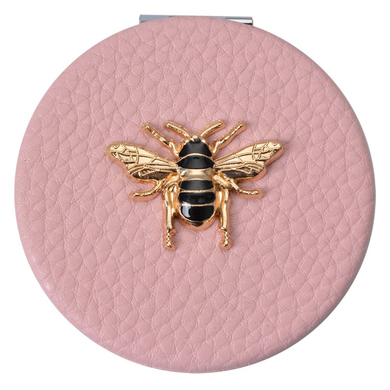 JZSP0008P Handheld Mirror Ø 6 cm Pink Polyresin Glass Bee Round