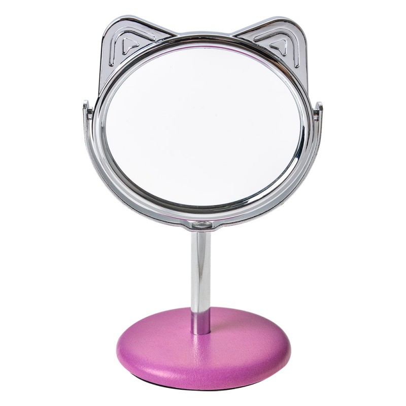 JZSP0011 Mirror Cat Ø 9x14 cm Beige Pink Metal Glass Round Makeup Mirror