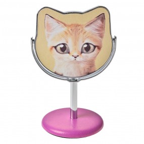 2JZSP0011 Mirror Cat Ø 9x14 cm Beige Pink Metal Glass Round Makeup Mirror