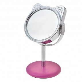 2JZSP0011 Mirror Cat Ø 9x14 cm Beige Pink Metal Glass Round Makeup Mirror
