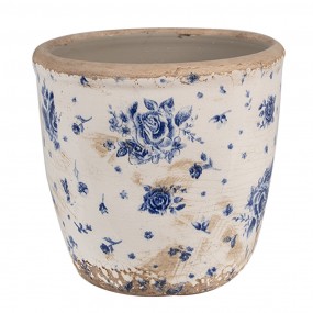 26CE1658S Pot de fleurs Ø 13x12 cm Beige Bleu Céramique Roses Pot de fleurs d'intérieur