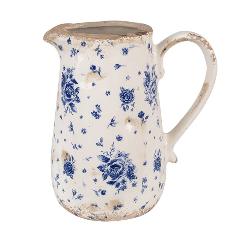 6CE1660M Decoration can 16x12x18 cm Beige Blue Ceramic Roses Pitcher