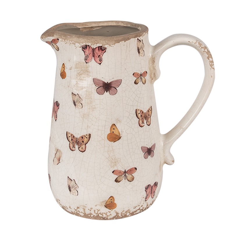 6CE1663M Decoration can 16x12x18 cm Beige Pink Ceramic Butterflies Pitcher