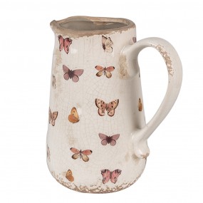 26CE1663M Decoration can 16x12x18 cm Beige Pink Ceramic Butterflies Pitcher