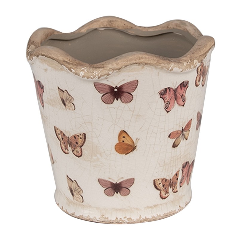 6CE1664S Planter Ø 13x12 cm Beige Pink Ceramic Butterflies Indoor Planter