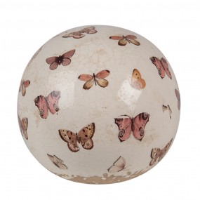 26CE1666L Dekorationsball Ø 12x12 cm Beige Rosa Keramik Schmetterling