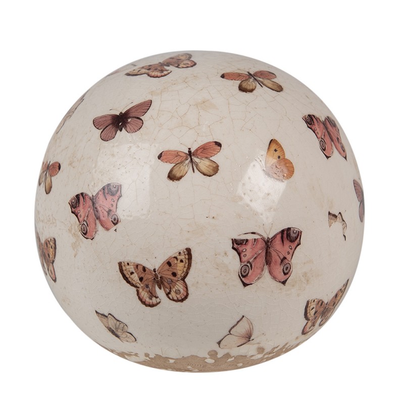 6CE1666L Dekorationsball Ø 12x12 cm Beige Rosa Keramik Schmetterling