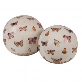 26CE1666L Decorative Ball Ø 12x12 cm Beige Pink Ceramic Butterfly