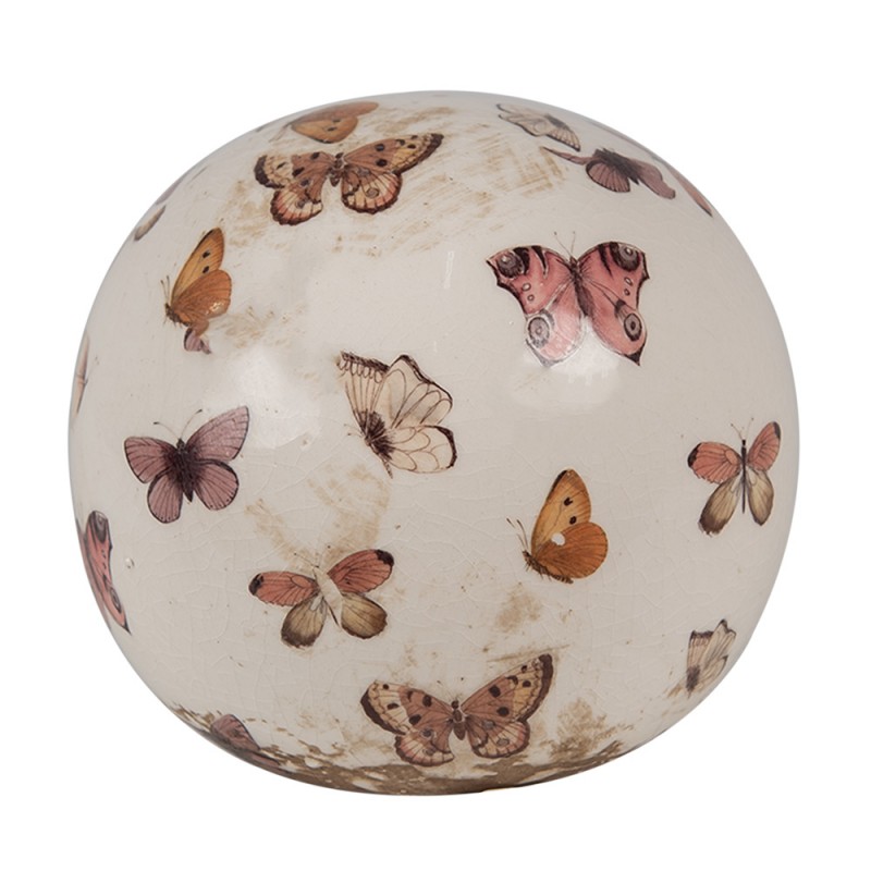 6CE1666M Dekorationsball Ø 10x10 cm Beige Rosa Keramik Schmetterlinge