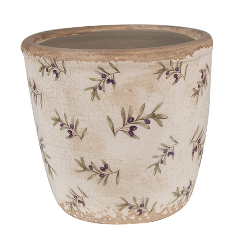 6CE1669S Pot de fleurs Ø 13x12 cm Beige Bleu Céramique Olives Pot de fleurs d'intérieur