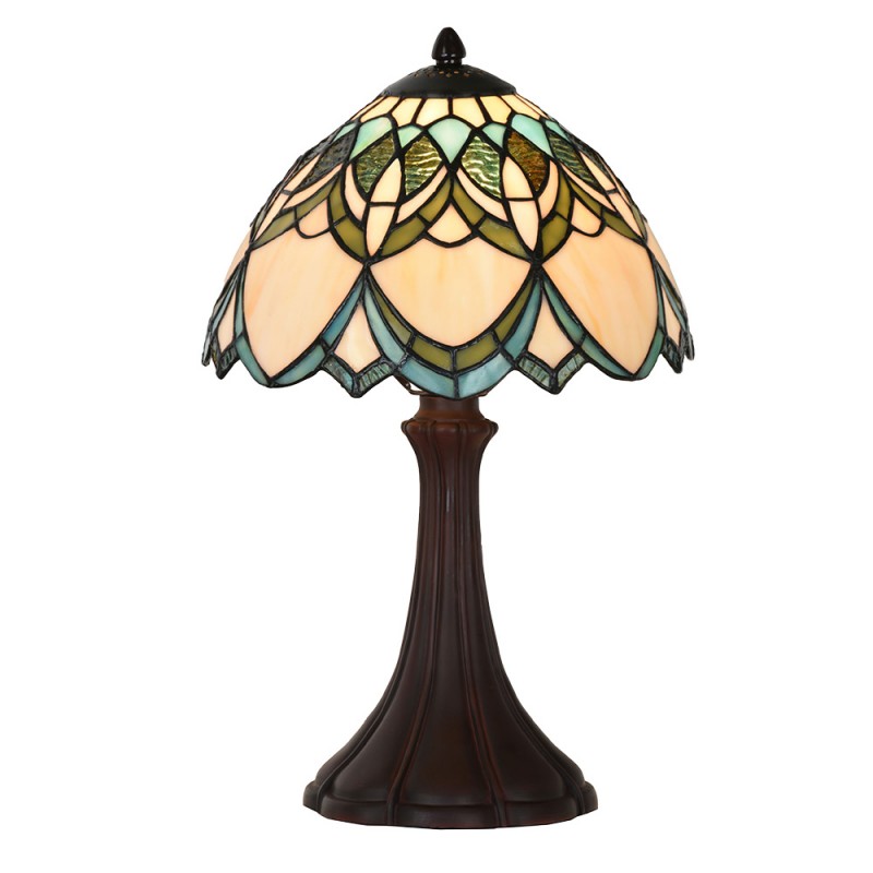 5LL-6334 Lampada da tavolo Tiffany Ø 25x42 cm Beige Blu  Vetro Lampada da scrivania Tiffany