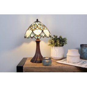 25LL-6334 Lampada da tavolo Tiffany Ø 25x42 cm Beige Blu  Vetro Lampada da scrivania Tiffany