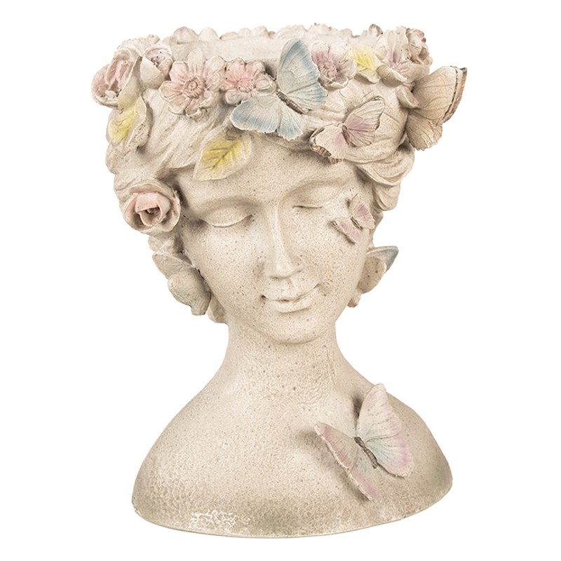 6PR3895 Planter Woman 20x18x26 cm Grey Plastic Butterflies