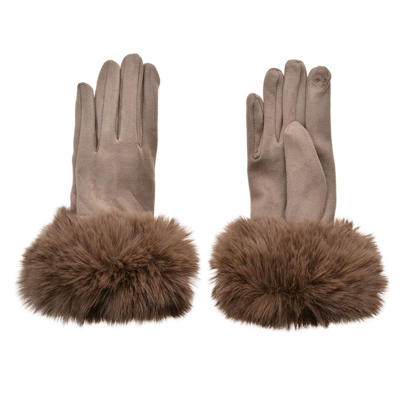 JZGL0064BE Gloves with fur 9x24 cm Brown Polyester