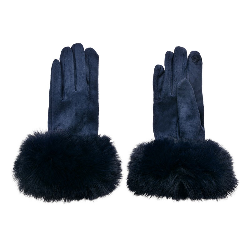 JZGL0064BL Gloves with fur 9x24 cm Blue Polyester