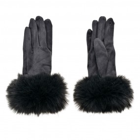 2JZGL0064G Gloves with fur 9x24 cm Grey Polyester