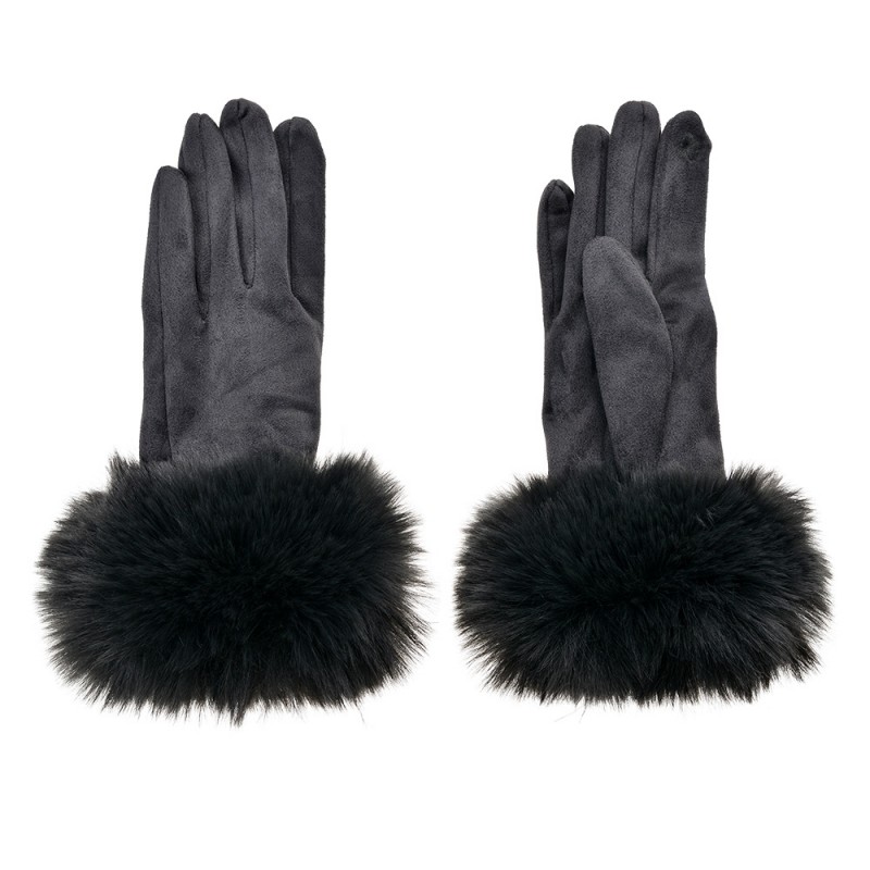 JZGL0064G Gants en fausse fourrure 9x24 cm Gris Polyester