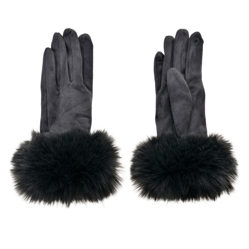 JZGL0064G Gloves with fur 9x24 cm Grey Polyester