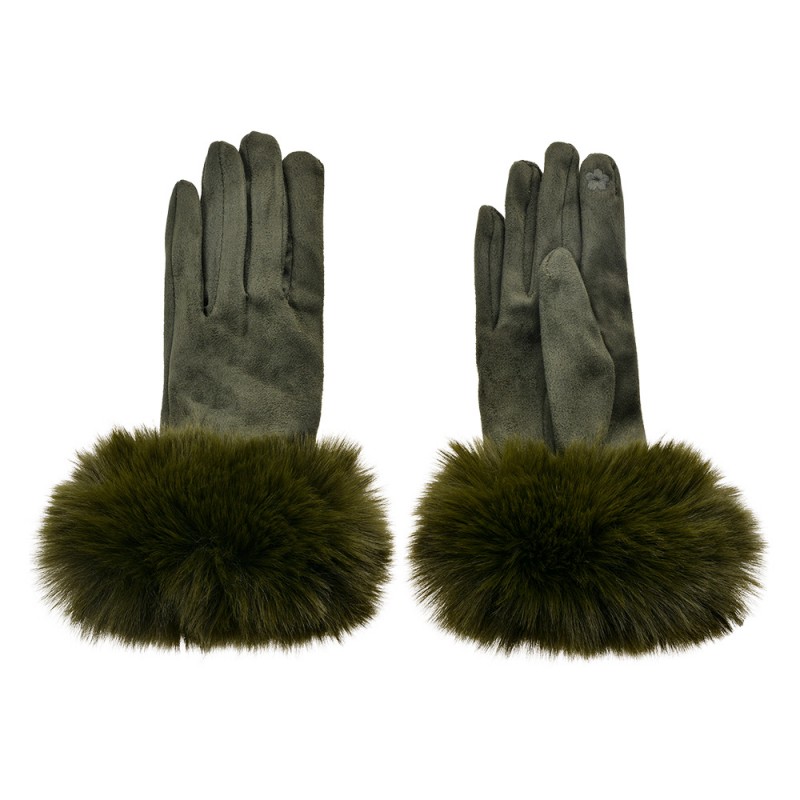 JZGL0064GR Gloves with fur 9x24 cm Green Polyester