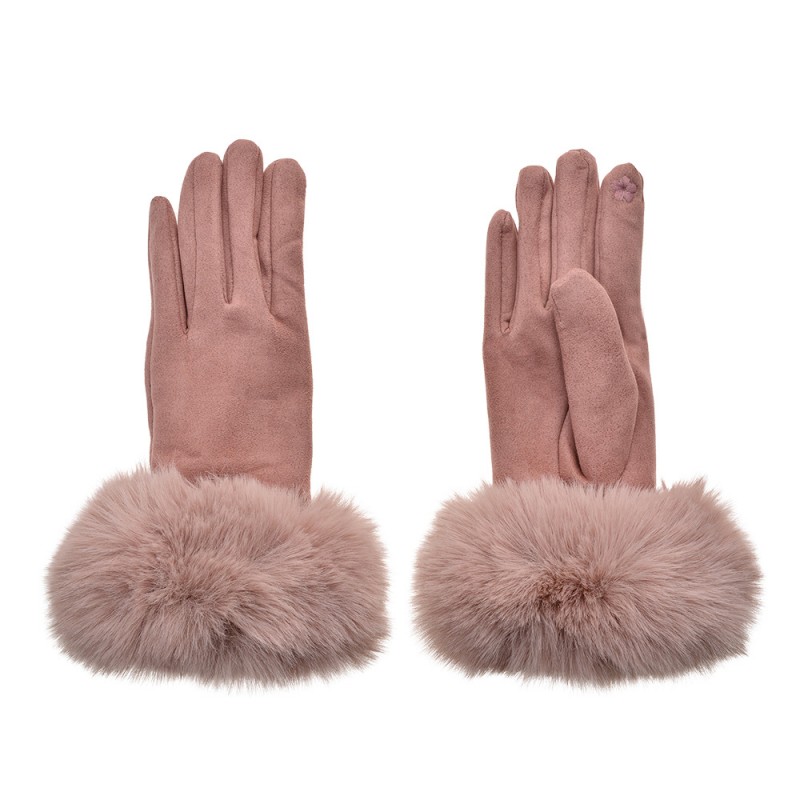 JZGL0064P Gloves with fur 9x24 cm Pink Polyester