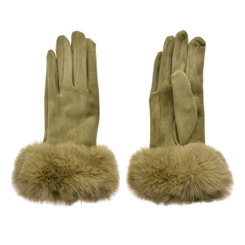 JZGL0079GR Gloves with fur 9x24 cm Green Polyester