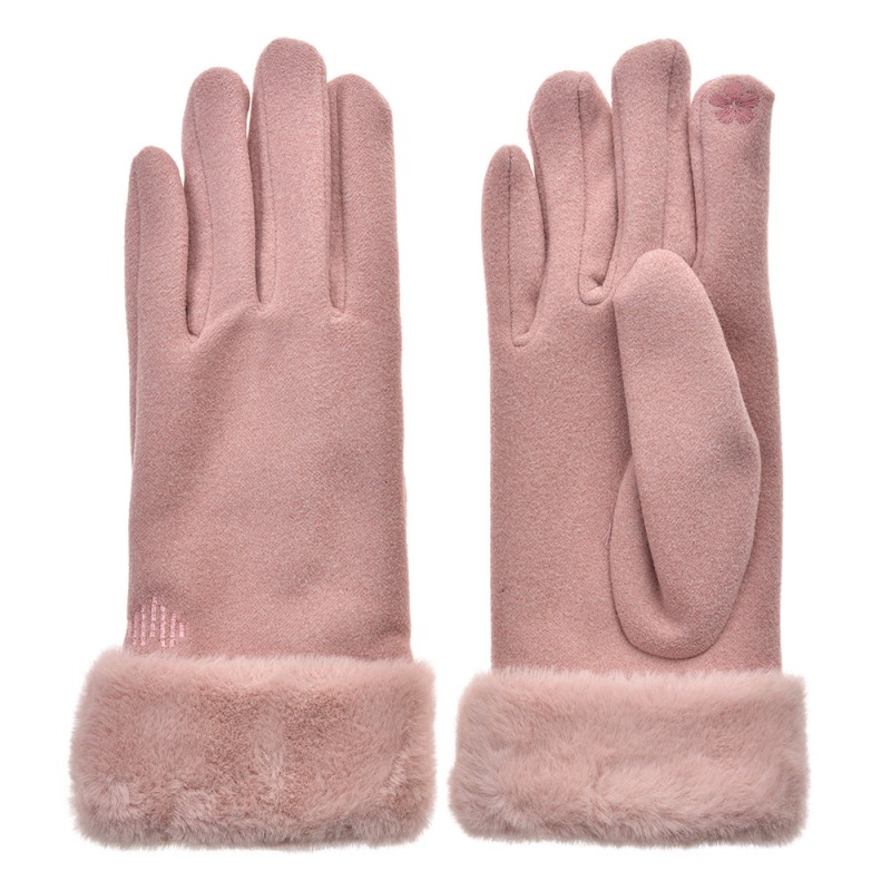 JZGL0080 Gloves with fur 9x24 cm Pink Polyester